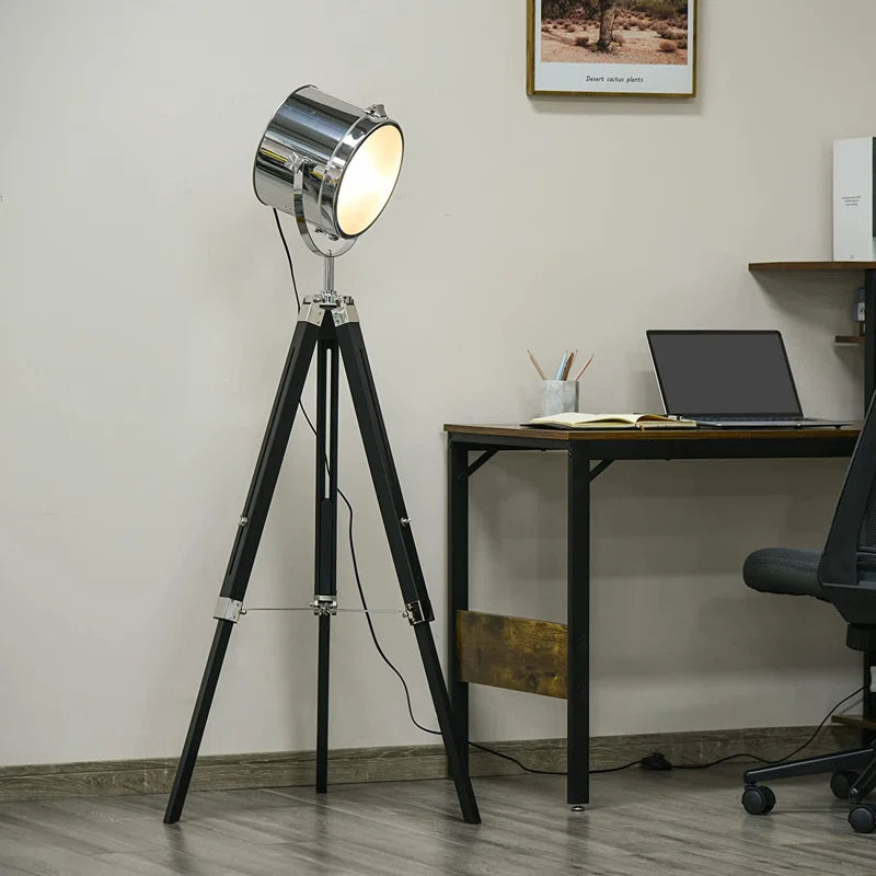 Statement Tripod Floor Lamp Industrial Design Argent 110cm