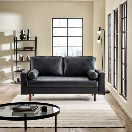 3 seat Faux Leather Sofa Altmann 187Cm Round Arm 