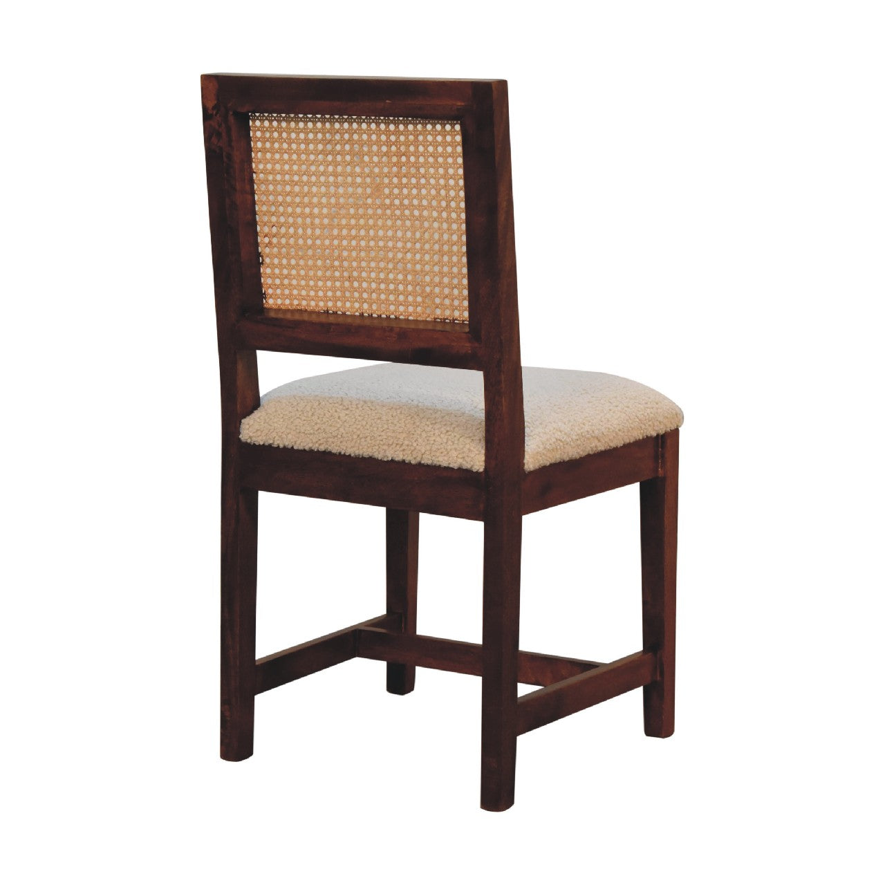 Cream Bouclé and Rattan Dining Chair with Solid Mango Wood Frame