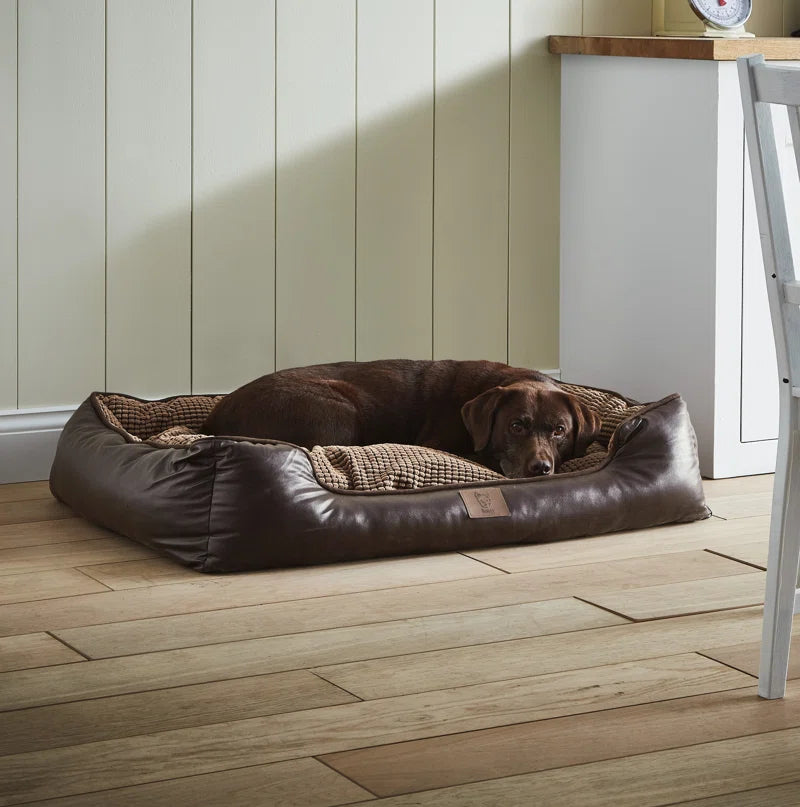 Bessie Faux Leather Dog Pet Bed Insulated from Floor