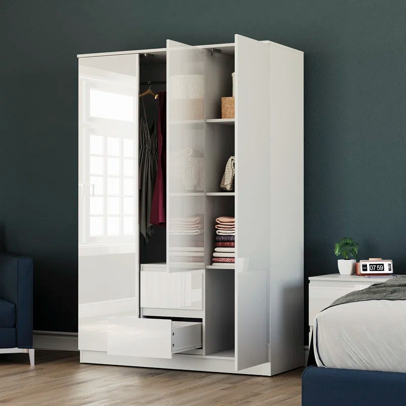 Oslo 3 Door 2 Drawer High Gloss Wardrobe, (FSC 100%) Bedroom Home Clothing Storage Furniture