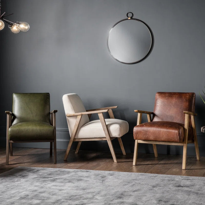 Flossy Genuine Leather Armchair Tan Mid Century Design