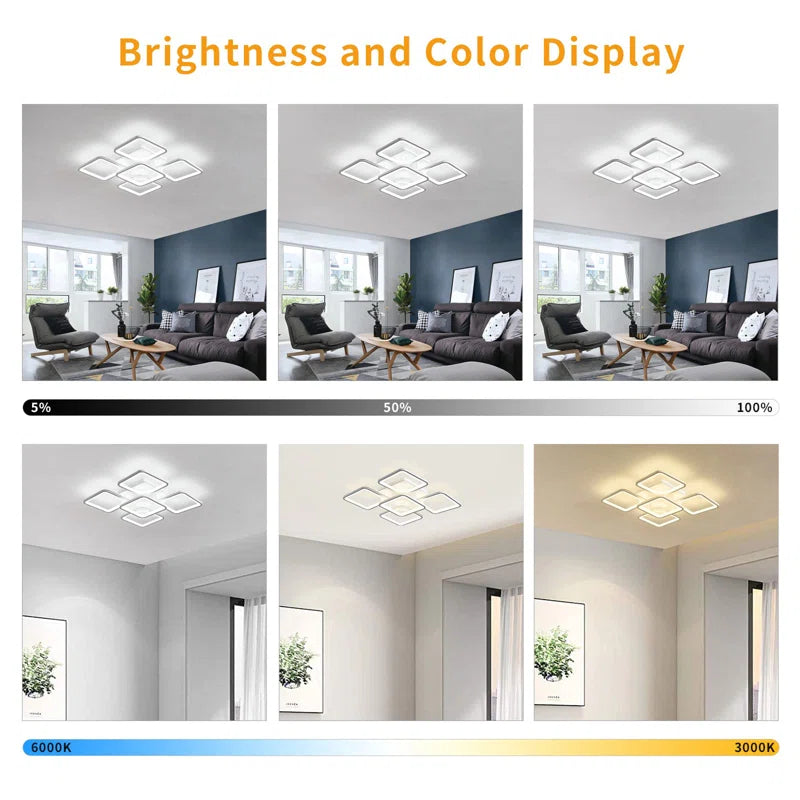 Squares Acrylic Chandelier Flausch 5-Light 60Cm Modern Ceiling Light, Dimmable LED Flush Mount with Remote, 