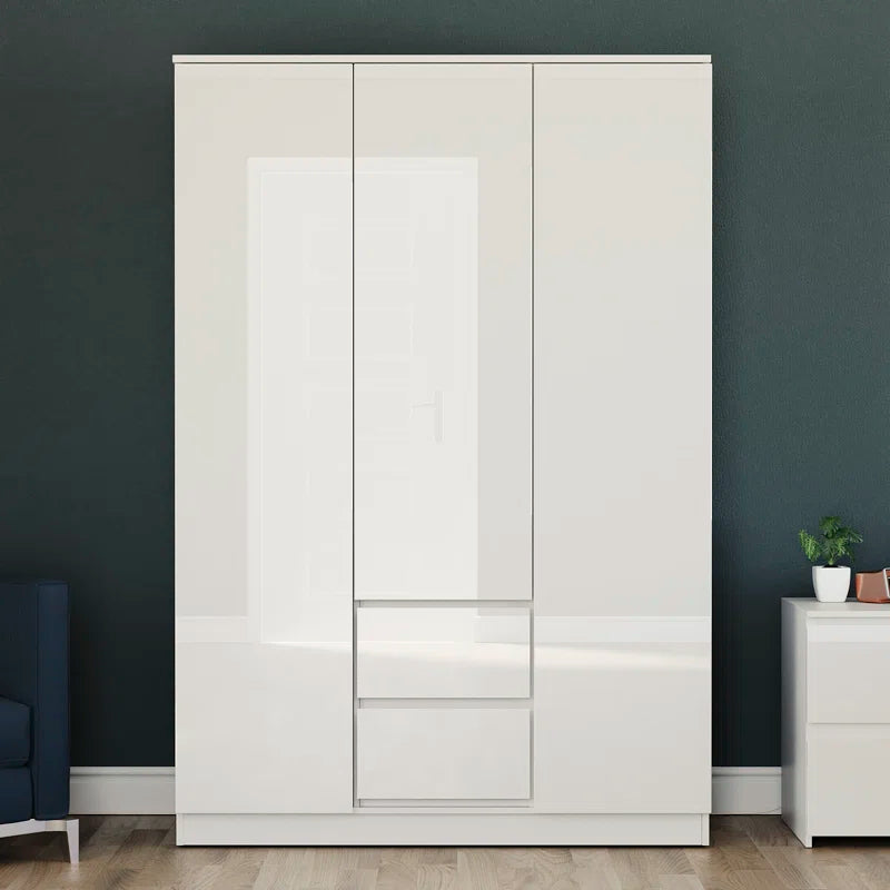 Oslo 3 Door 2 Drawer High Gloss Wardrobe, (FSC 100%) Bedroom Home Clothing Storage Furniture
