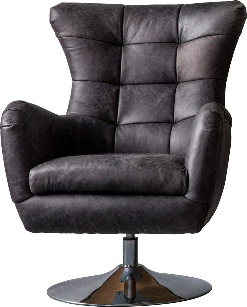 Cantillo Swivel Genuine Leather Wingback Chair No Assembly