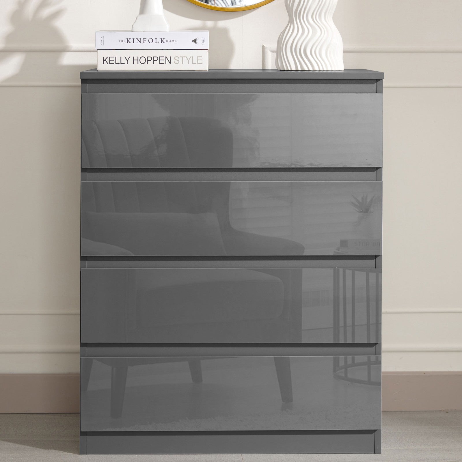 High Gloss Chest of Drawers Bedside Cabinet Tall Wide Storage Bedroom Furniture
