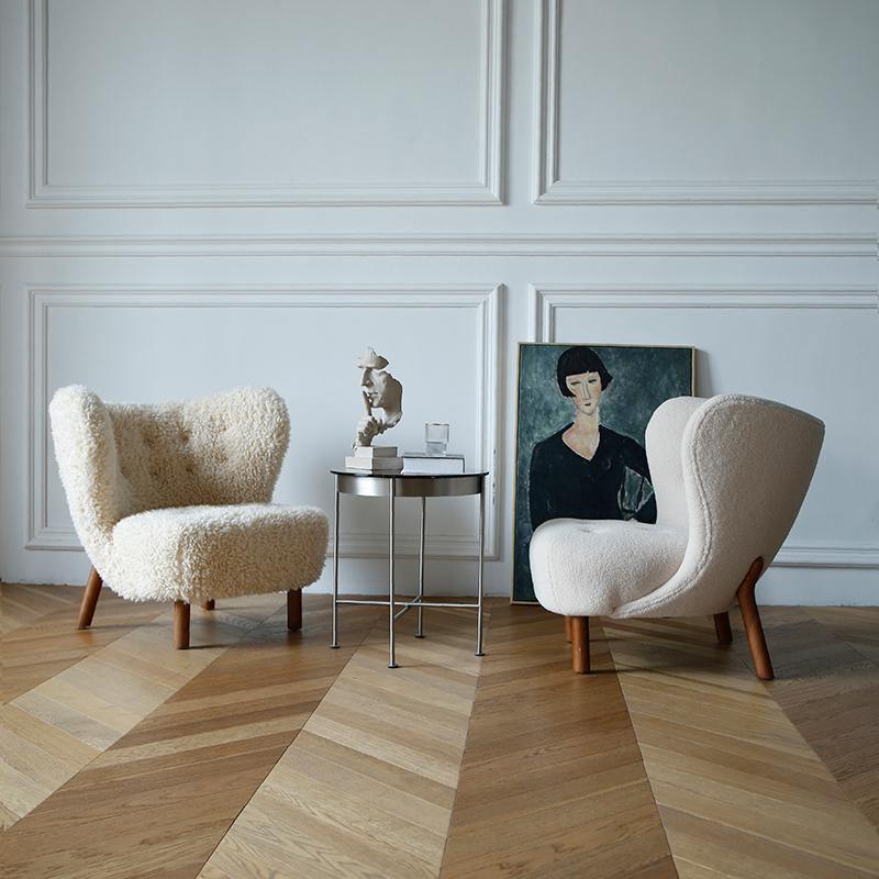 Fitz Lounge Chair in White Long Hair Wool Bouclé