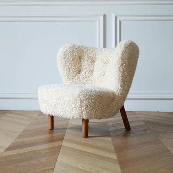 Fitz Lounge Chair in White Long Hair Wool Bouclé