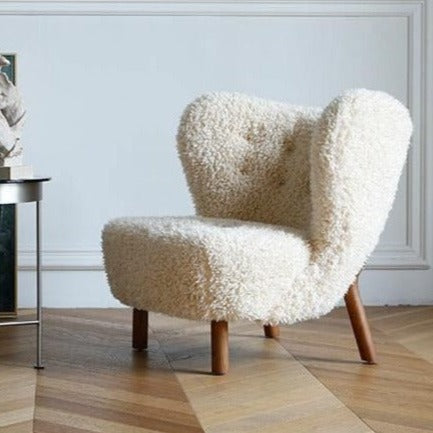 Fitz Lounge Chair in White Long Hair Wool Bouclé