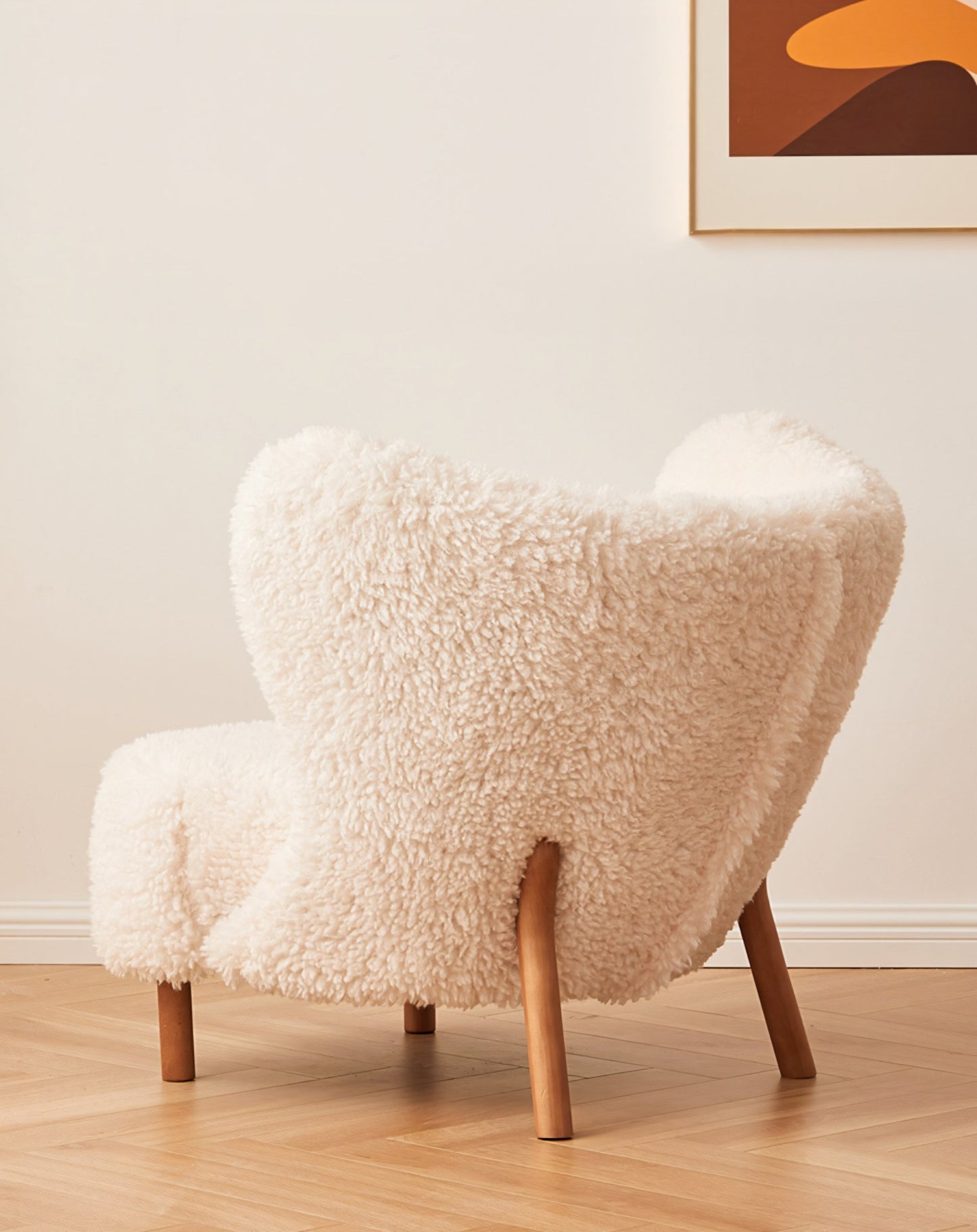 Fitz Lounge Chair in White Long Hair Wool Bouclé