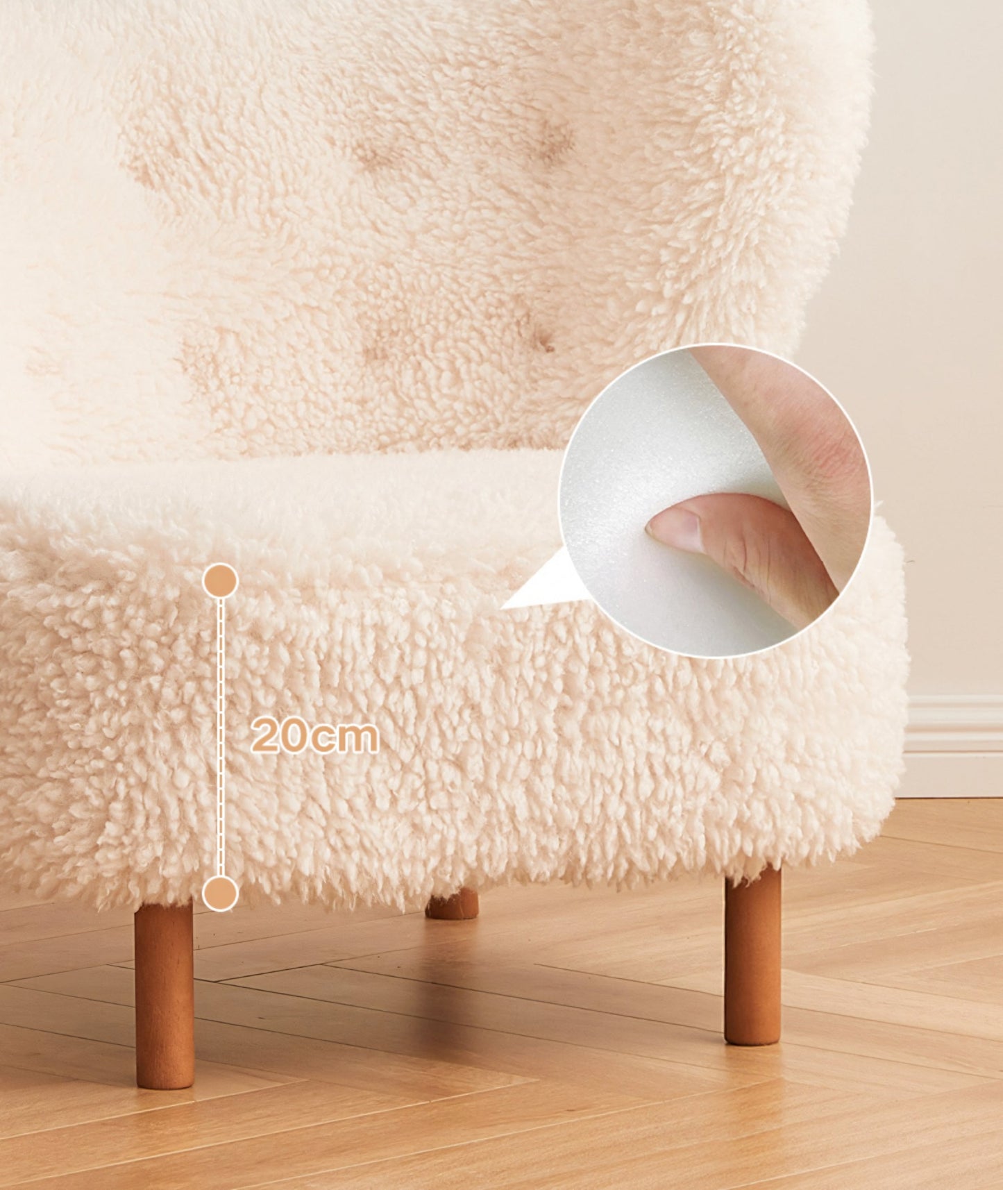 Fitz Lounge Chair in White Long Hair Wool Bouclé