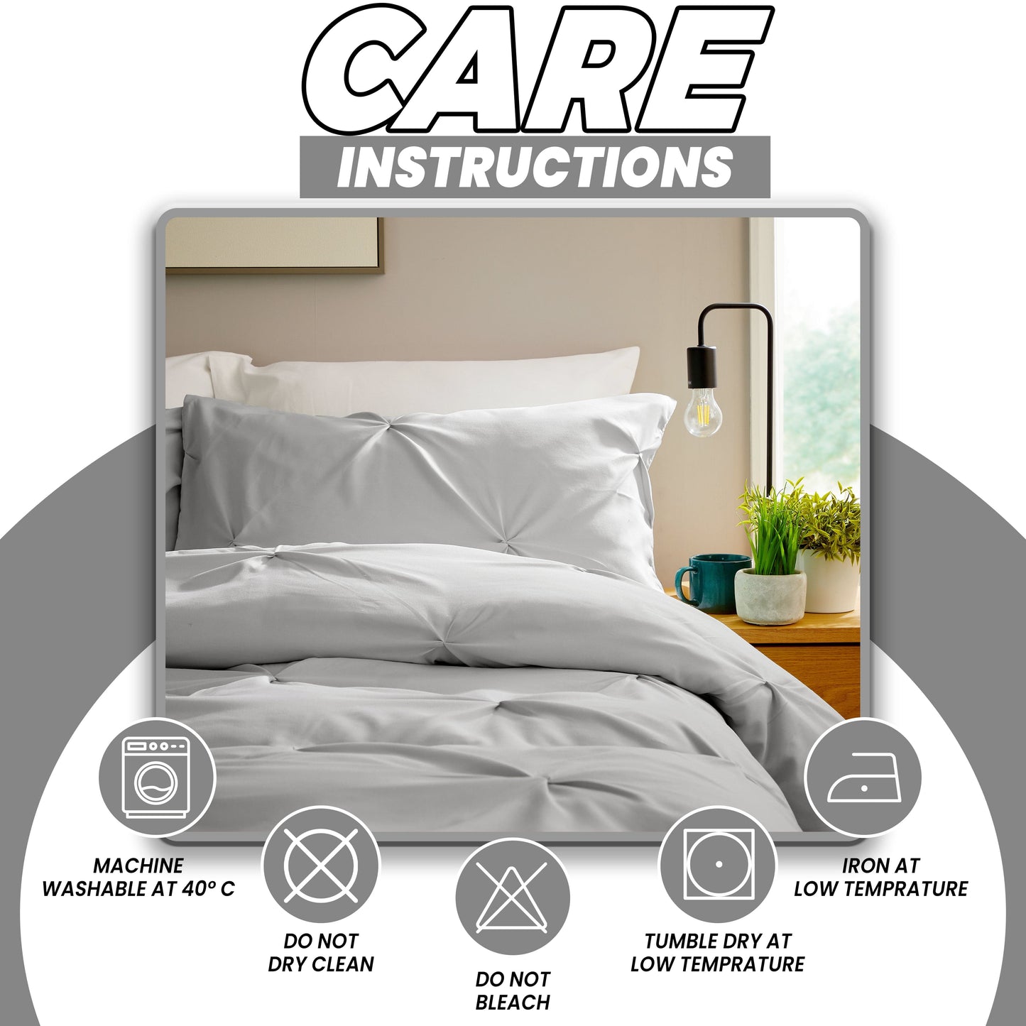 Duvet Cover Set + Pillowcases Grey Microfibre | Soft Breathable Easy Care