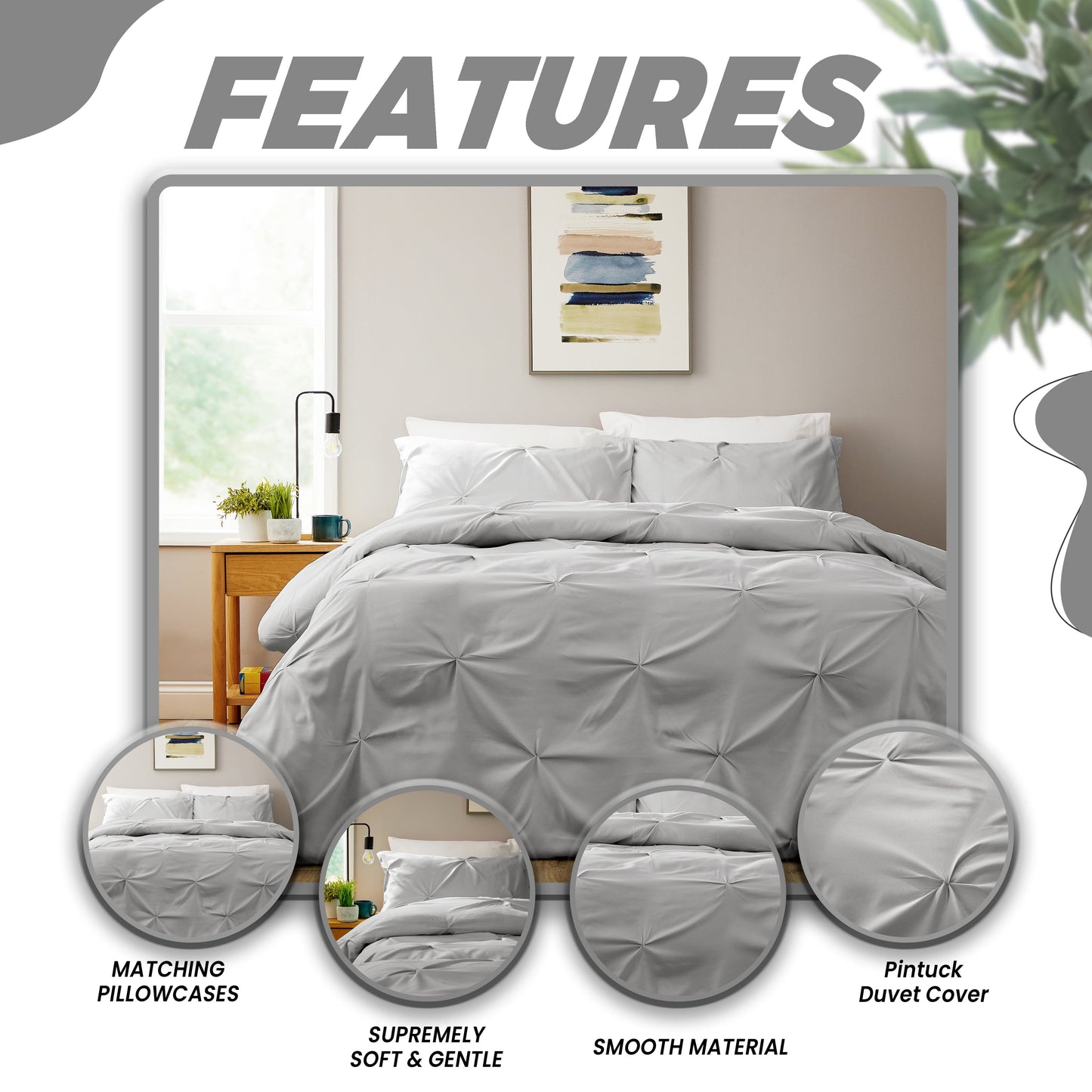 Duvet Cover Set + Pillowcases Grey Microfibre | Soft Breathable Easy Care