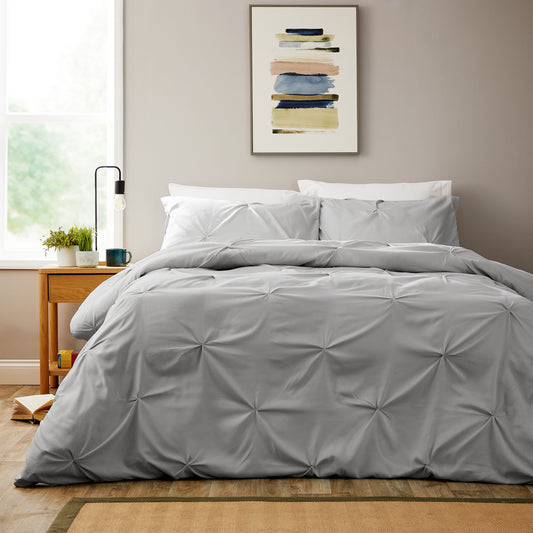 Duvet Cover Set + Pillowcases Grey Microfibre | Soft Breathable Easy Care