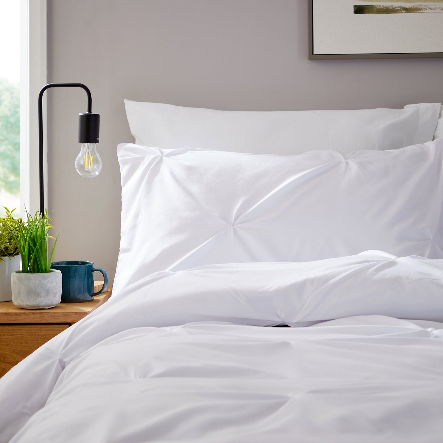 Pintuck White Microfibre Duvet Cover Set | Easy Care Bedding