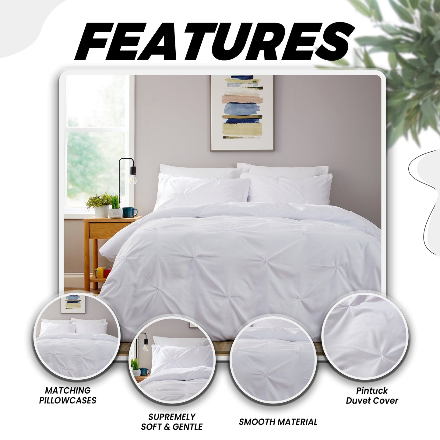 Pintuck White Microfibre Duvet Cover Set | Easy Care Bedding