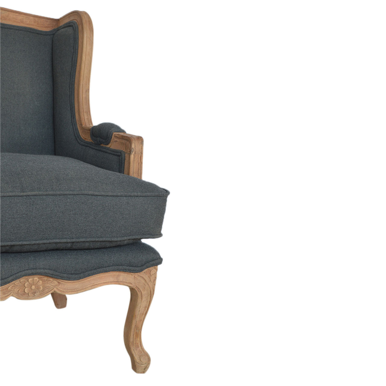 French Style Arm Chair |100% Ink Linen | Hand Carved | Made to Order