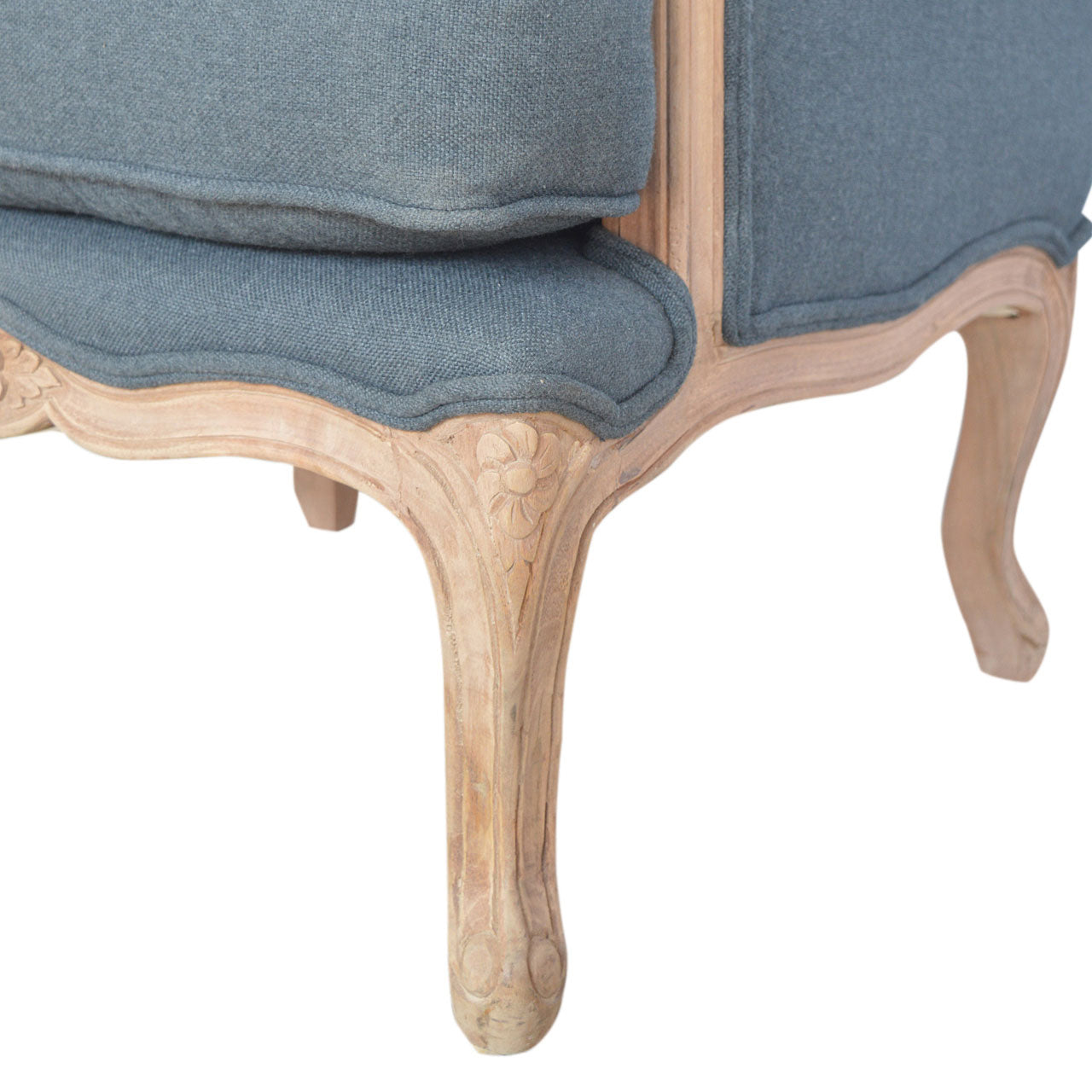 French Style Arm Chair |100% Ink Linen | Hand Carved | Made to Order