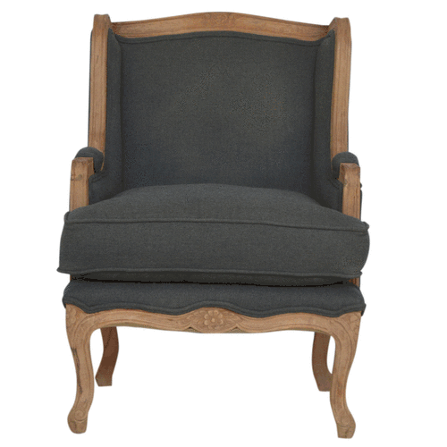 French Style Arm Chair |100% Ink Linen | Hand Carved | Made to Order