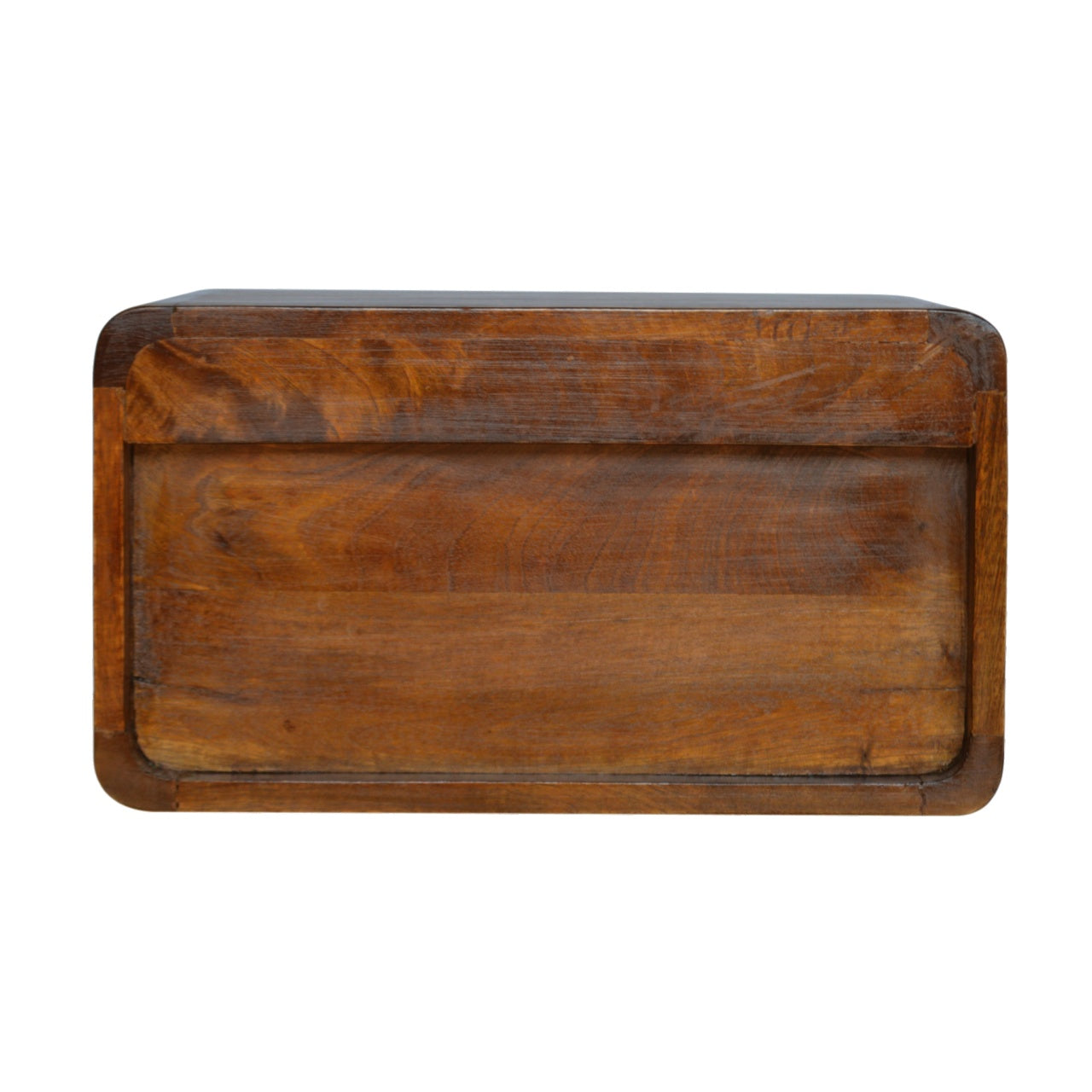 Curved Bedside Floating Shelf Clean Design Chestnut Finish Sustainable Wood