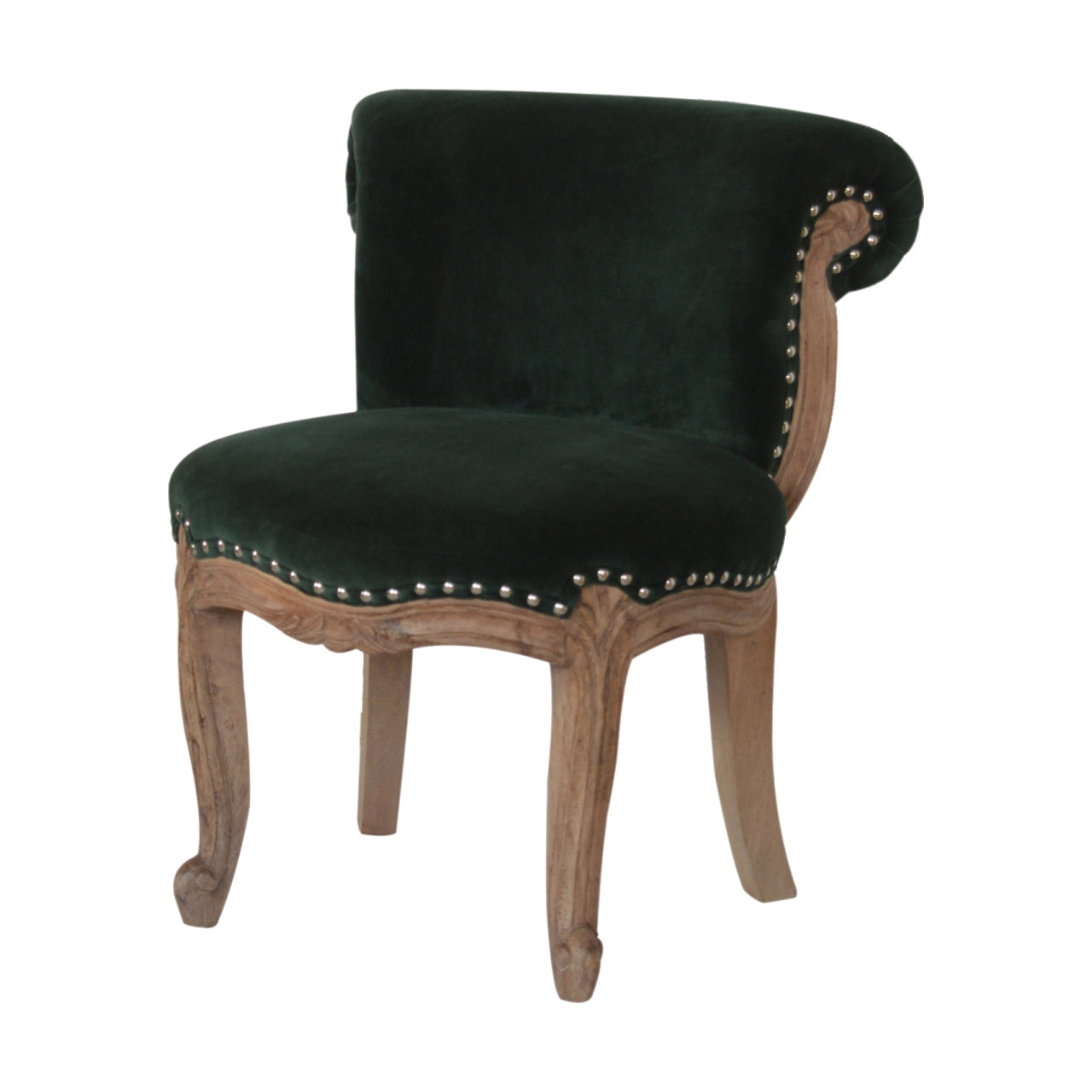 Upholstered Chair | Emerald Green Velvet | Studded Hand Carved