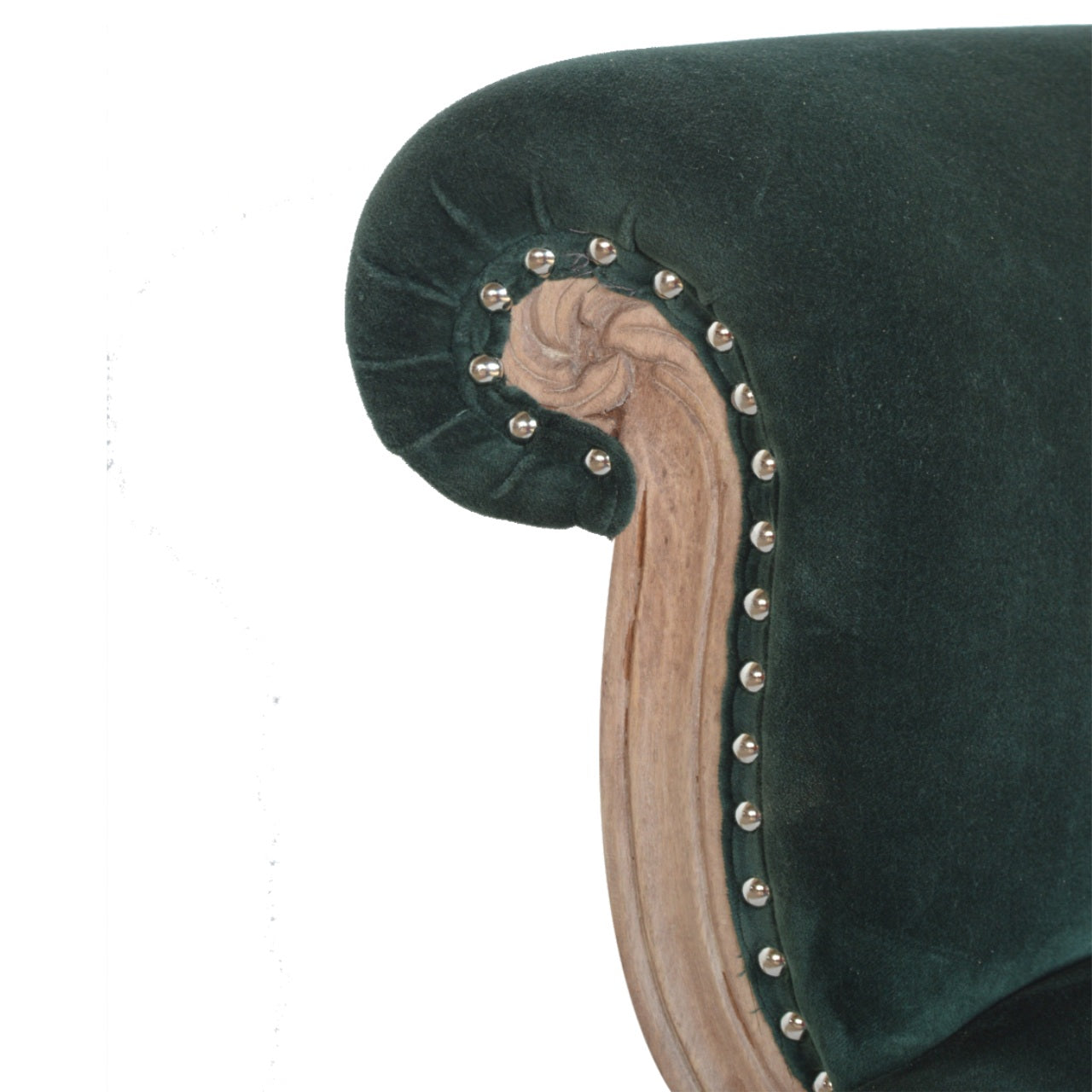 Upholstered Chair | Emerald Green Velvet | Studded Hand Carved