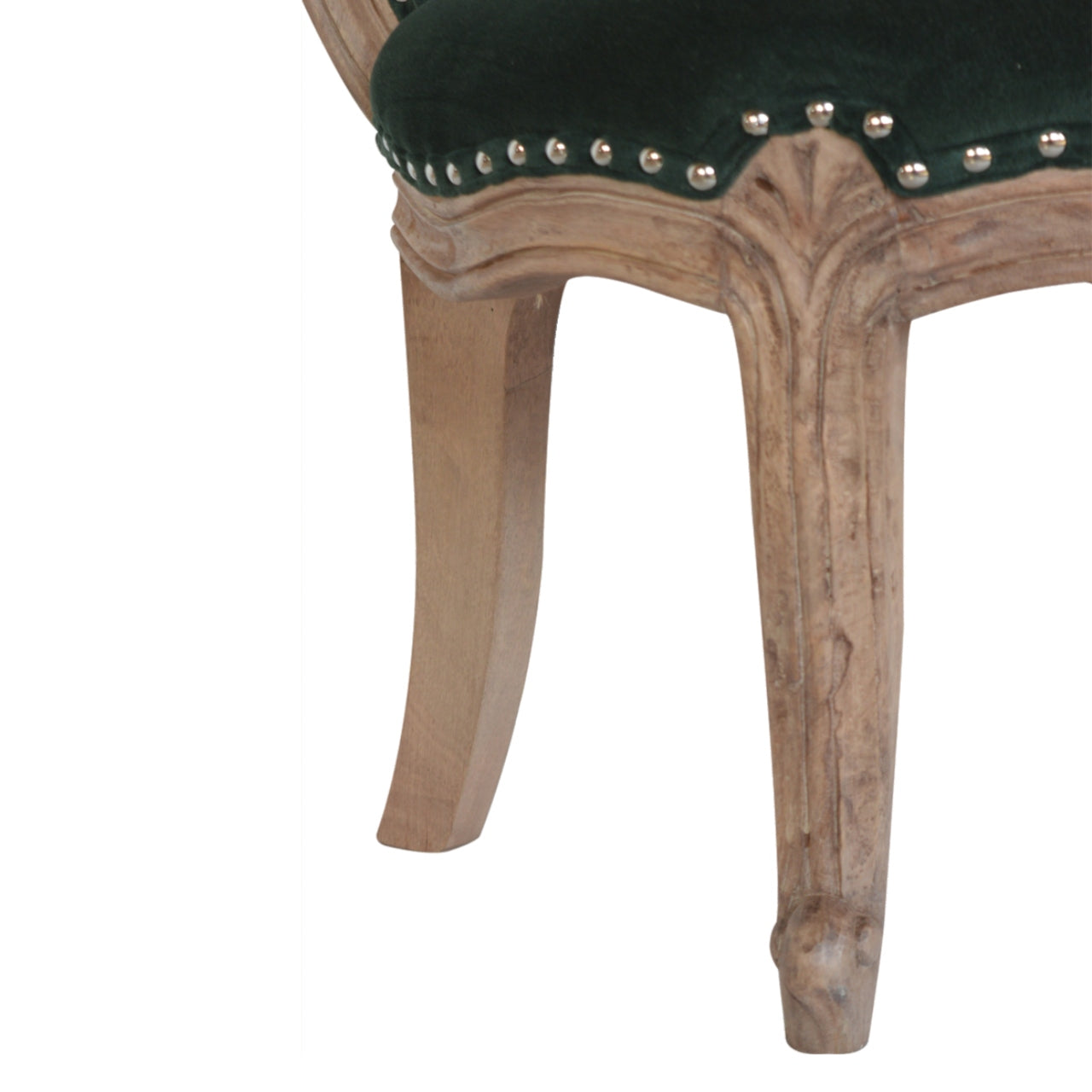 Upholstered Chair | Emerald Green Velvet | Studded Hand Carved