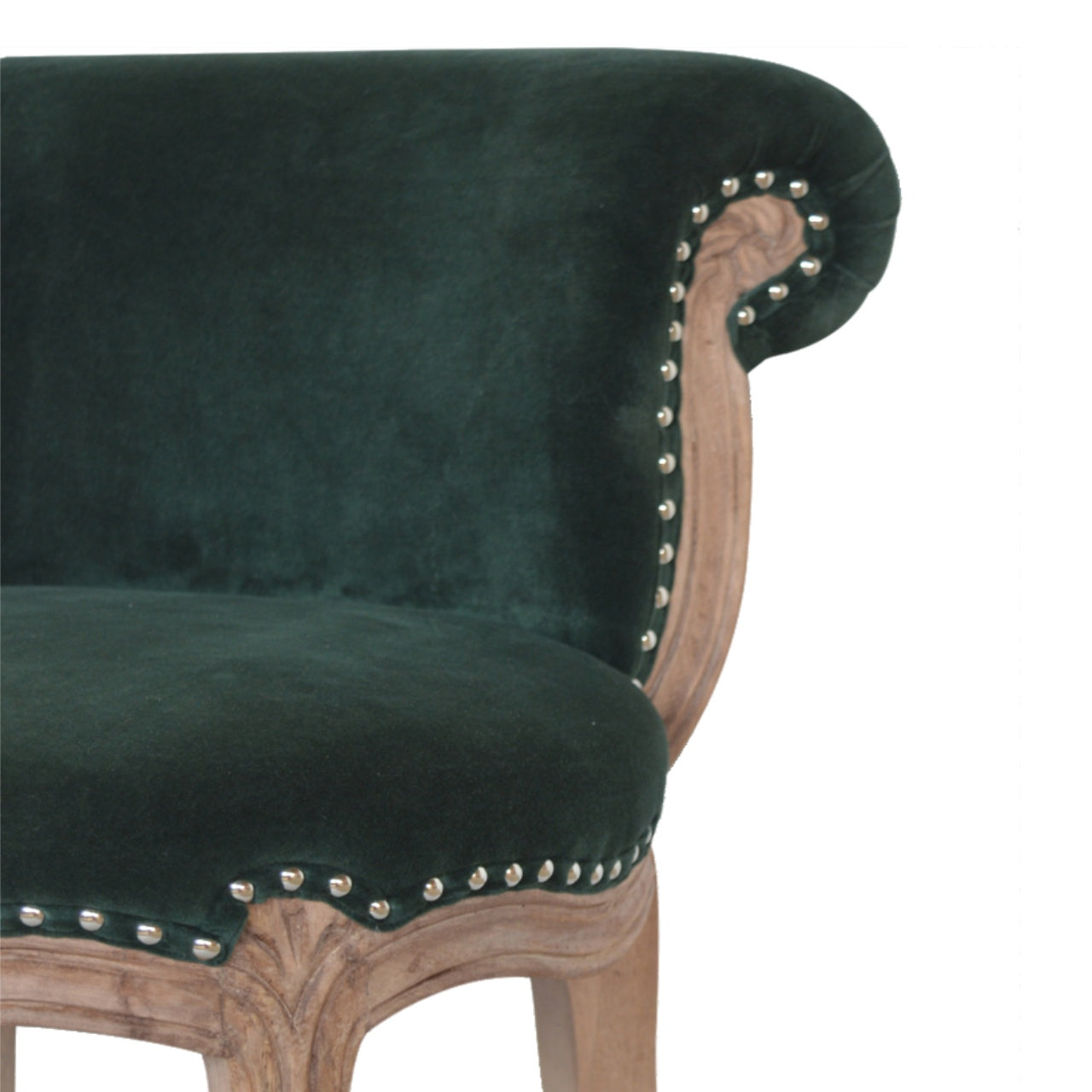 Upholstered Chair | Emerald Green Velvet | Studded Hand Carved