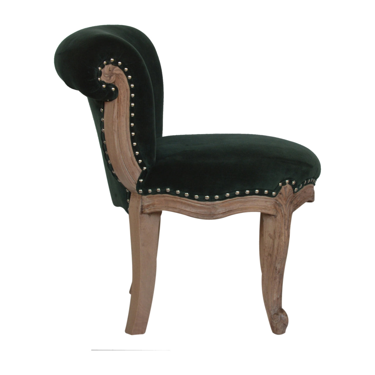 Upholstered Chair | Emerald Green Velvet | Studded Hand Carved