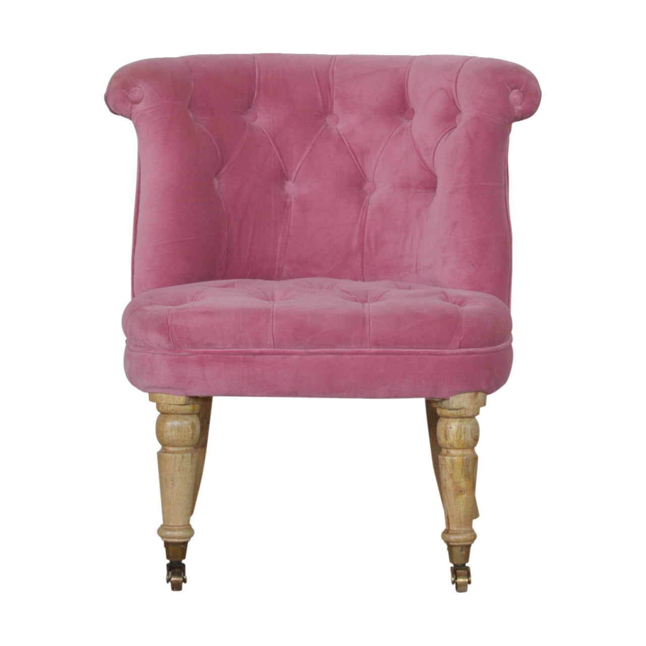 Petite Accent Chair Pink Velvet Deep Buttons Caster Legs