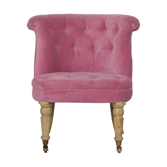Petite Accent Chair Pink Velvet Deep Buttons Caster Legs
