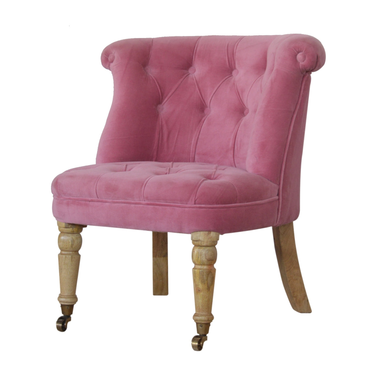 Petite Accent Chair Pink Velvet Deep Buttons Caster Legs