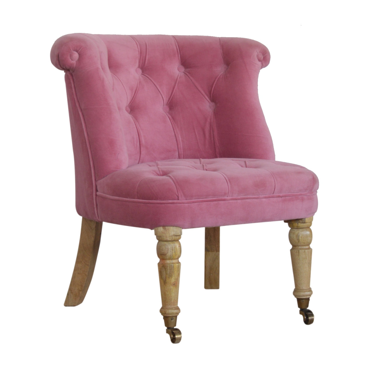 Petite Accent Chair Pink Velvet Deep Buttons Caster Legs
