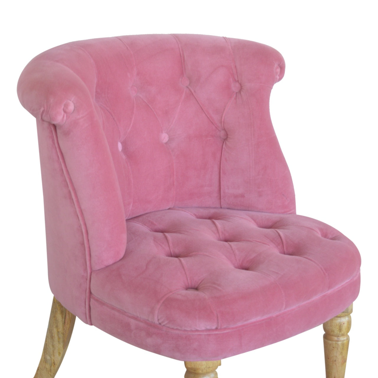 Petite Accent Chair Pink Velvet Deep Buttons Caster Legs