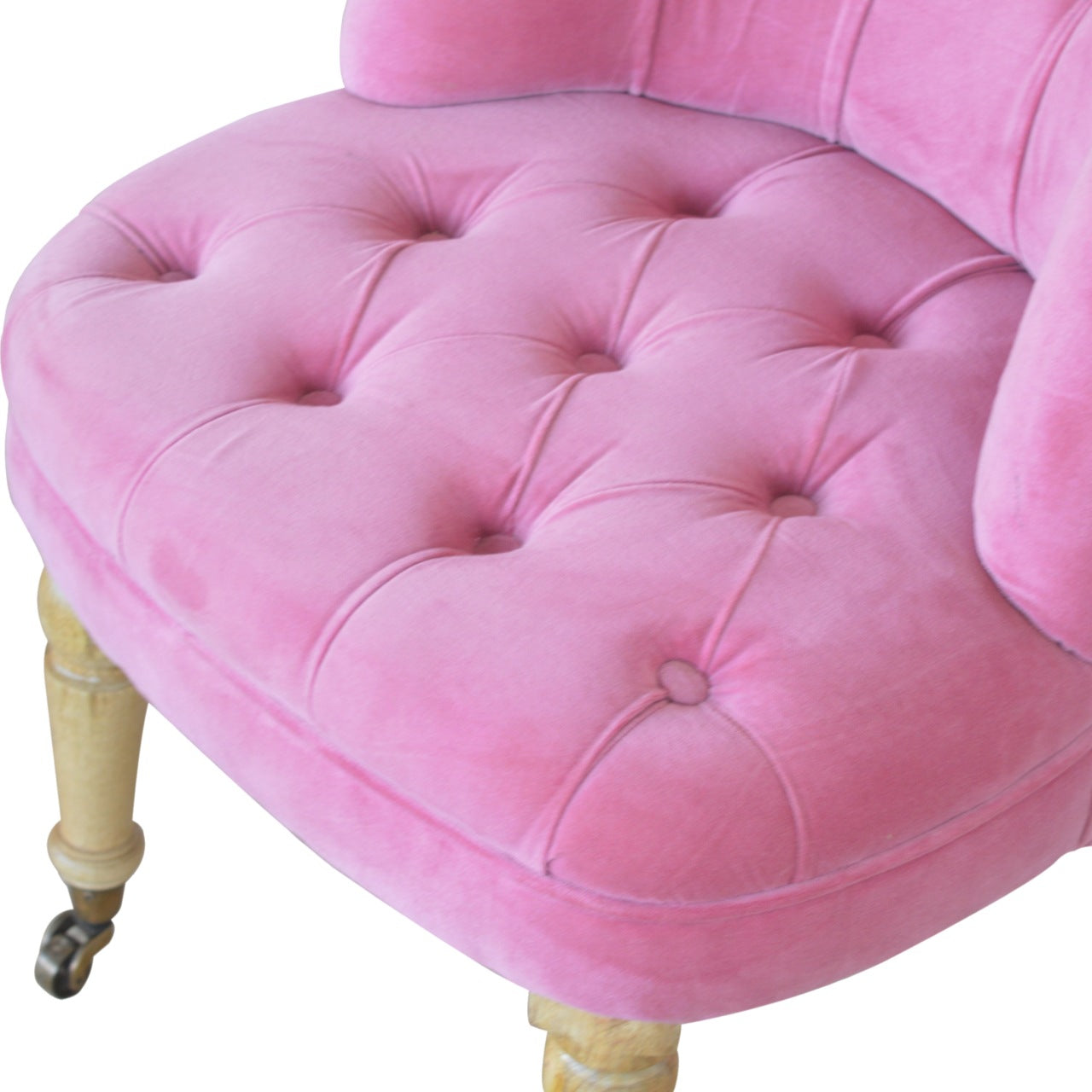 Petite Accent Chair Pink Velvet Deep Buttons Caster Legs