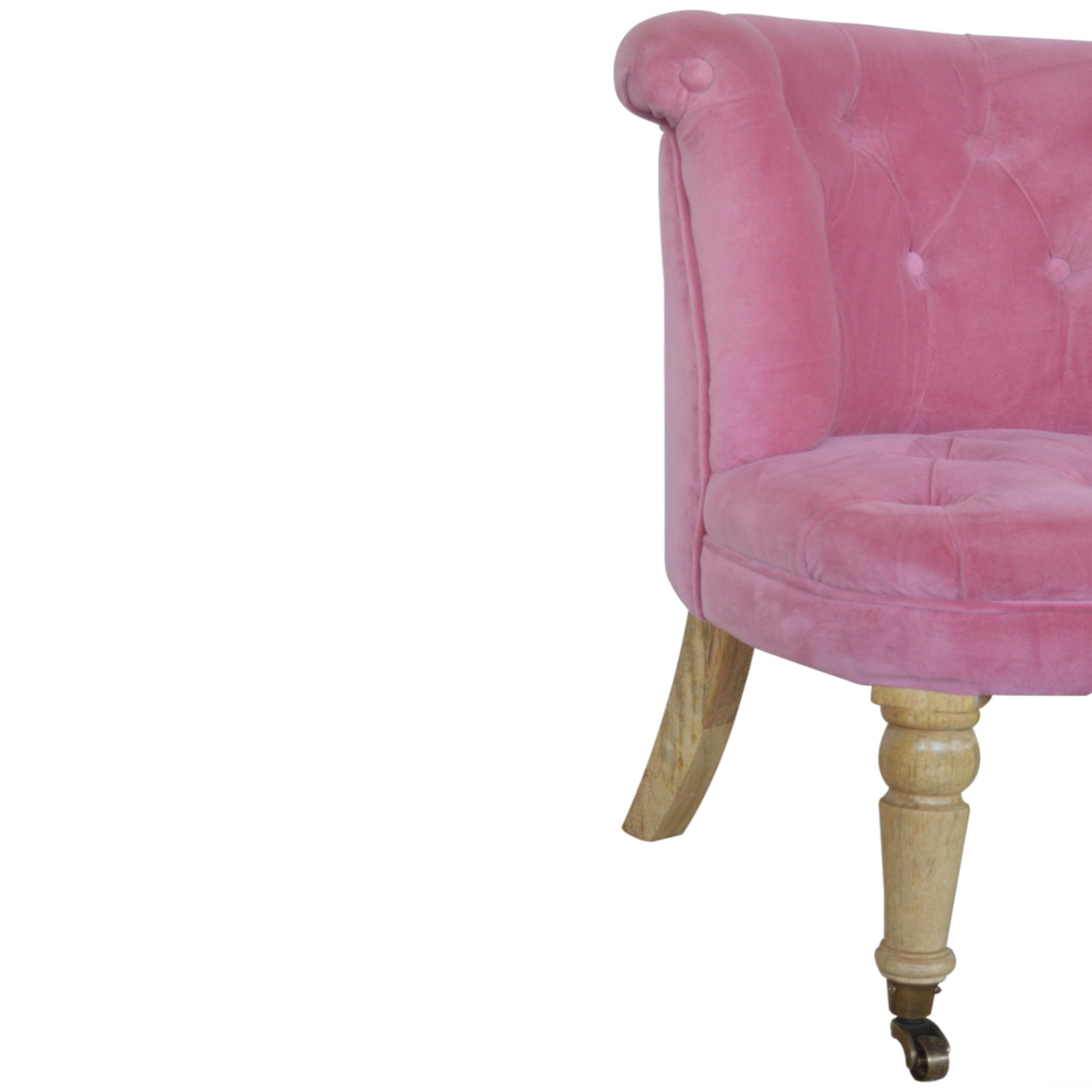 Petite Accent Chair Pink Velvet Deep Buttons Caster Legs