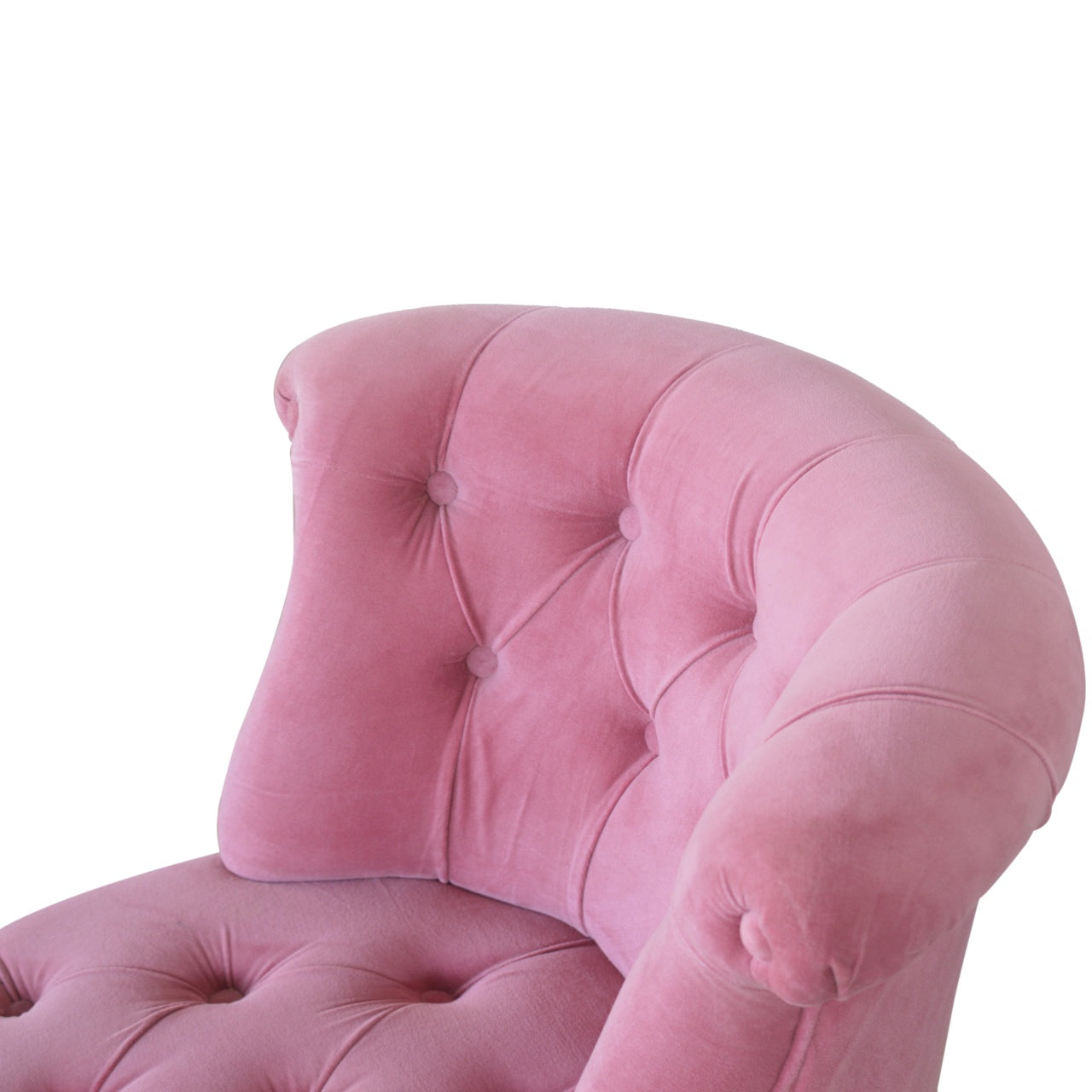 Petite Accent Chair Pink Velvet Deep Buttons Caster Legs