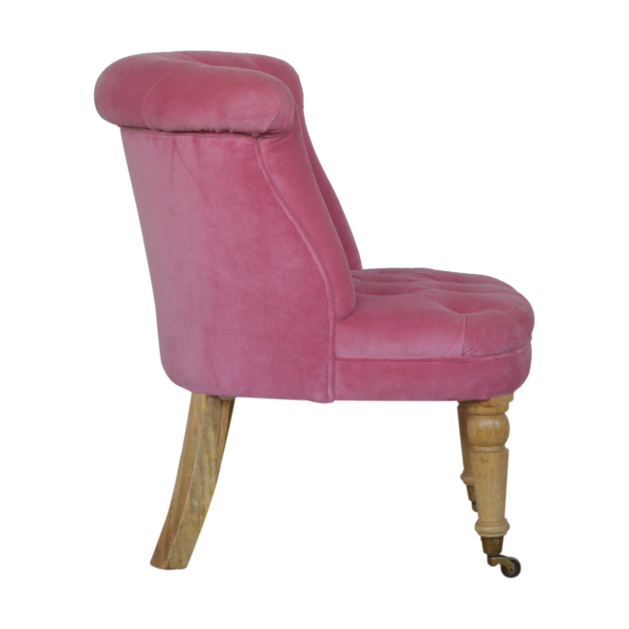 Petite Accent Chair Pink Velvet Deep Buttons Caster Legs