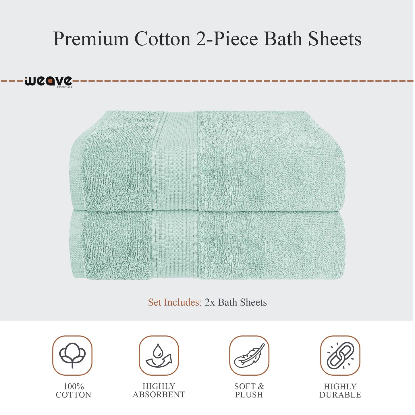 Rhodes Towel Seafoam Hand Bath Towels, Sheets & Face Cloths |100% Cotton Hotel Quality
