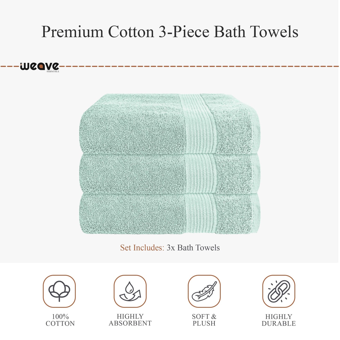 Rhodes Towel Seafoam Hand Bath Towels, Sheets & Face Cloths |100% Cotton Hotel Quality