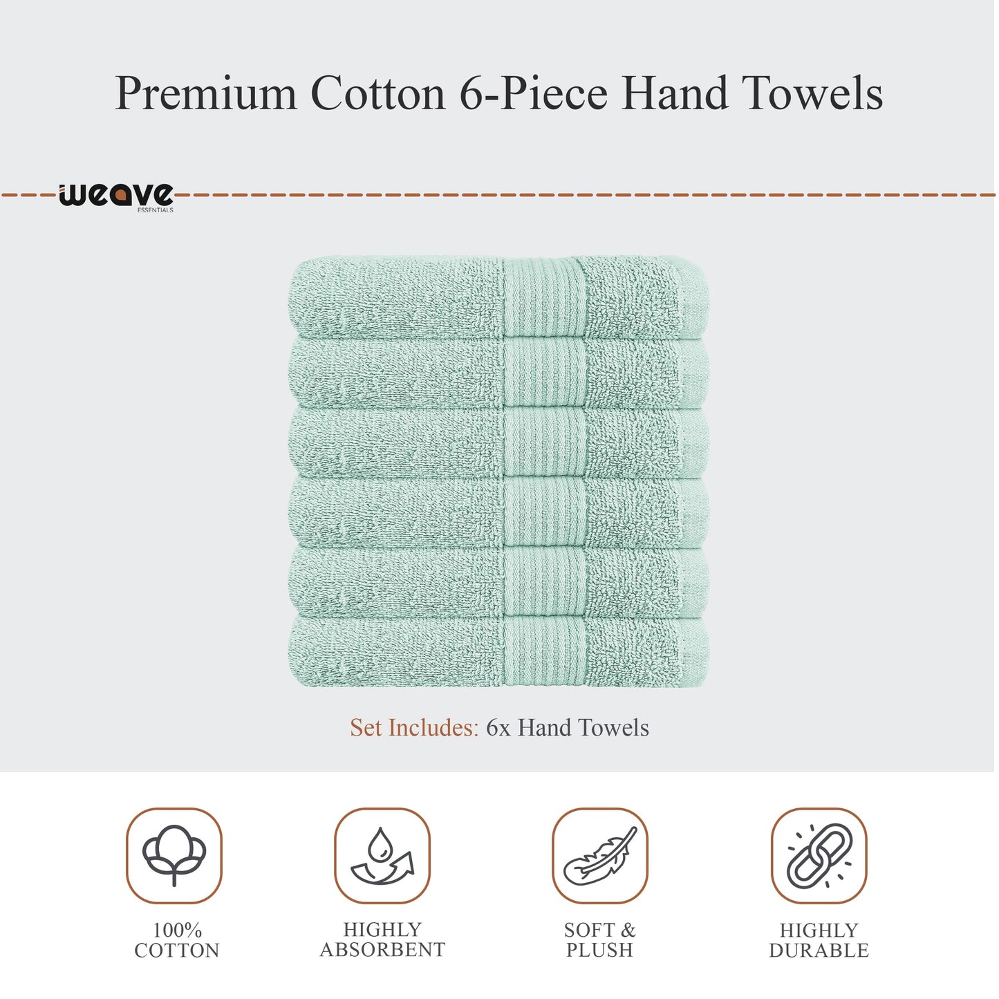 Rhodes Towel Seafoam Hand Bath Towels, Sheets & Face Cloths |100% Cotton Hotel Quality