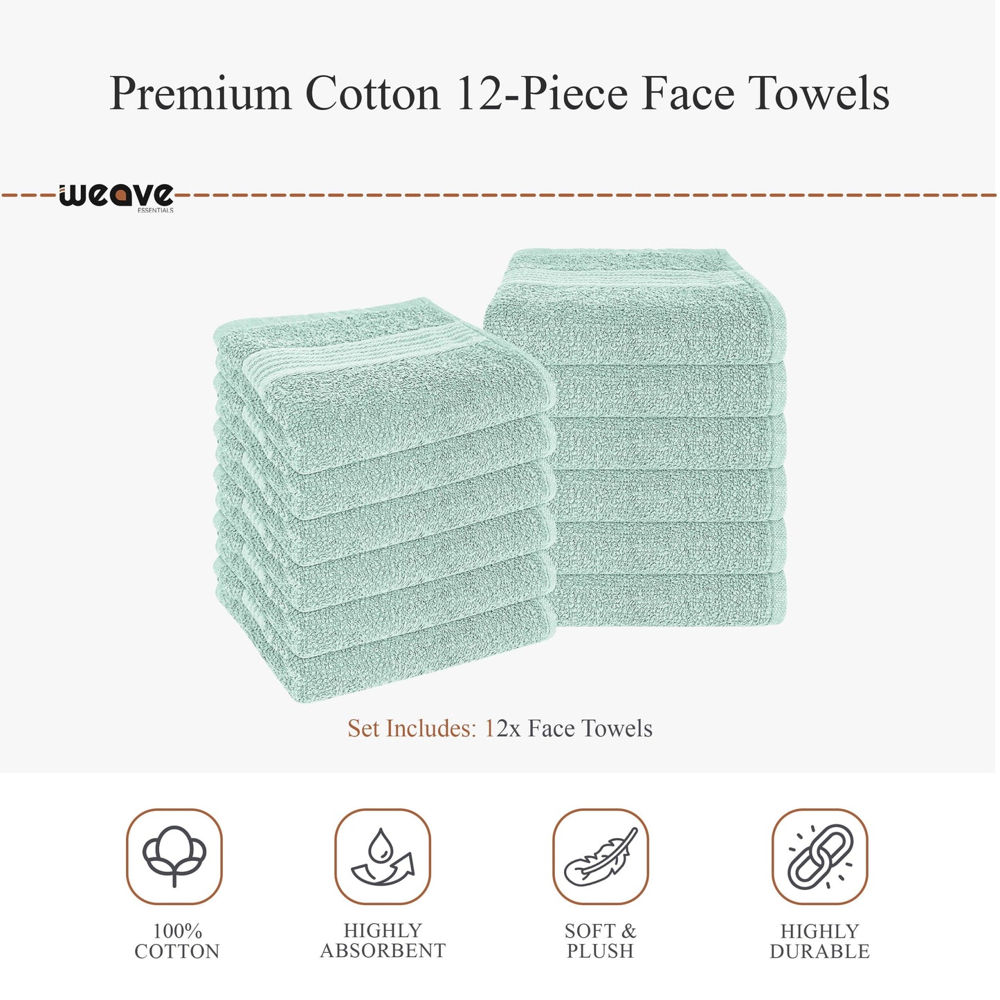 Rhodes Towel Seafoam Hand Bath Towels, Sheets & Face Cloths |100% Cotton Hotel Quality