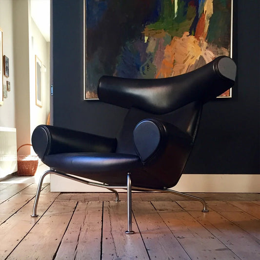 Ox Horns Designer Armchair Crafted in Genuine Leather Inspired by Hans Wegner