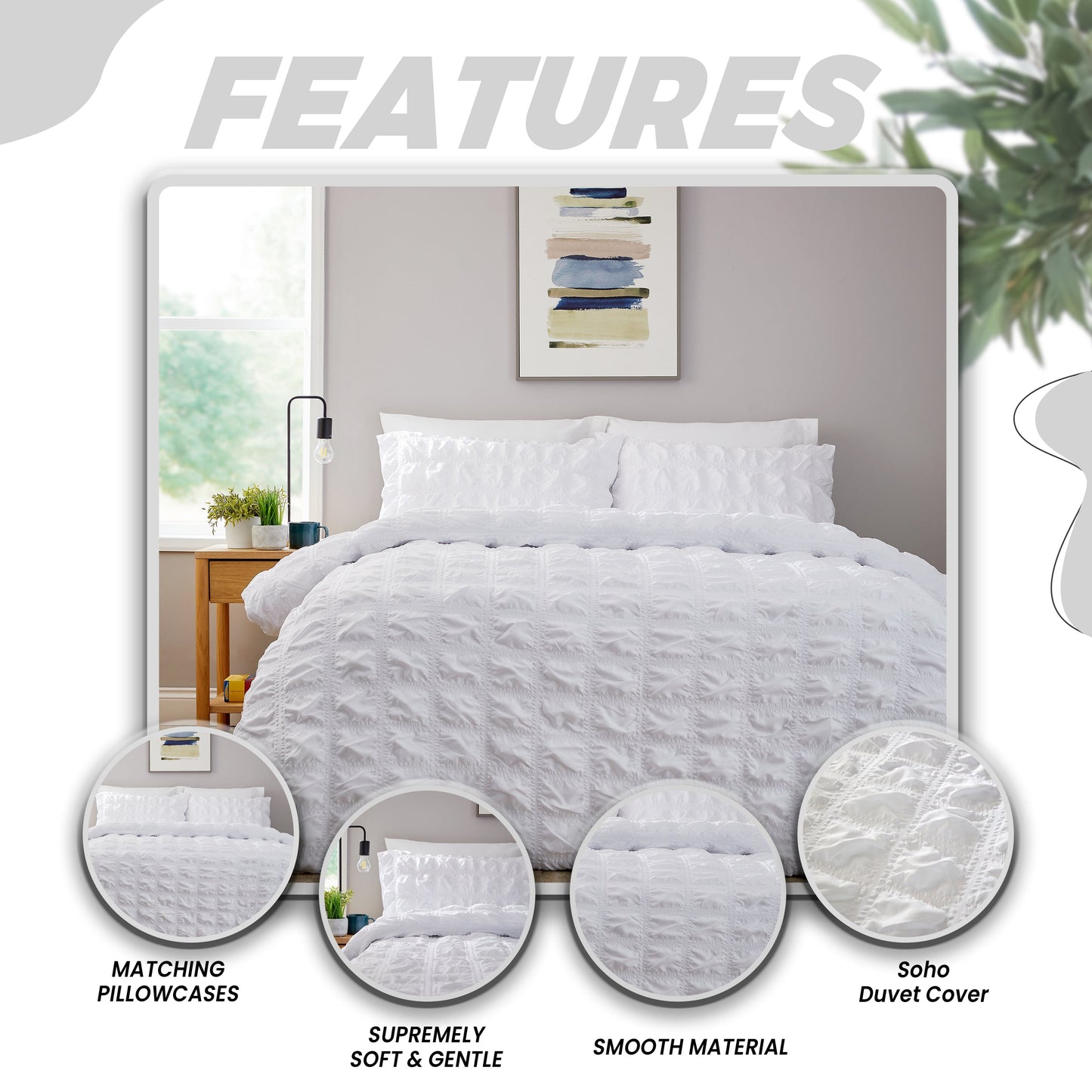 Soho White Duvet Cover Set with Pillowcases | Microfibre Quilted Easy Care | Shop Online UK