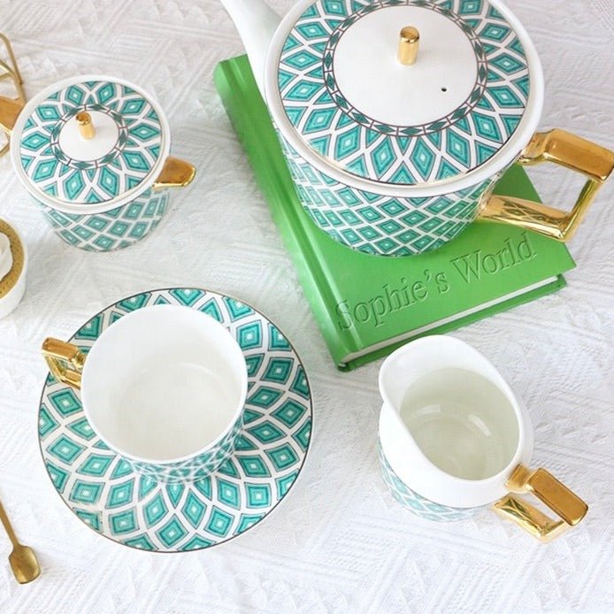 Edwardian Emerald Bone China Tea Set | 24k Gold Finish