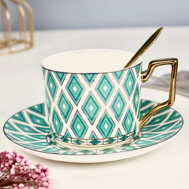 Edwardian Emerald Bone China Tea Set | 24k Gold Finish