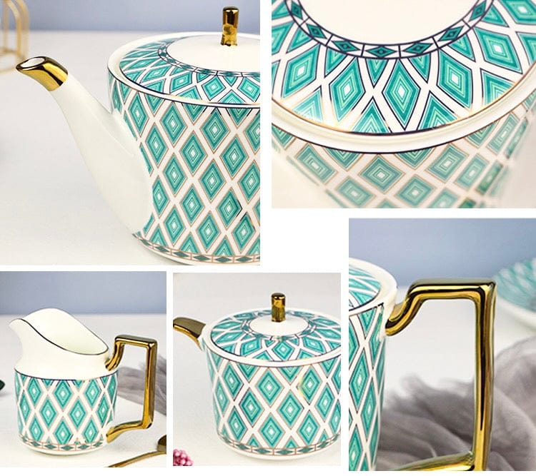 Edwardian Emerald Bone China Tea Set | 24k Gold Finish