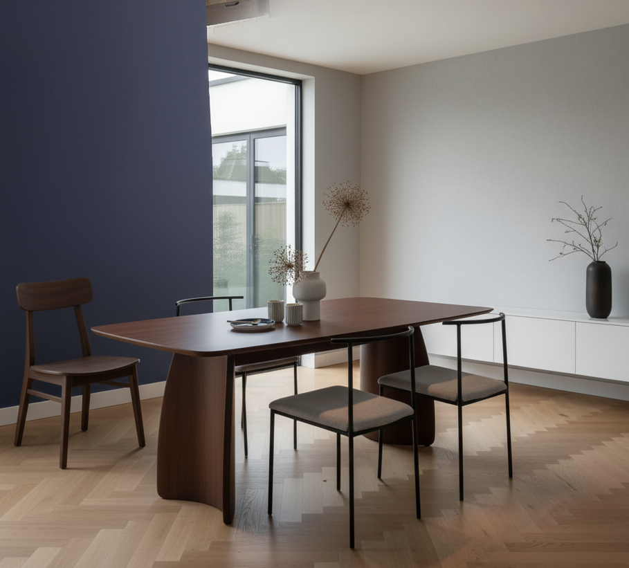 Contemporary Dining Table | Curved Legs | Walnut Wood Finish