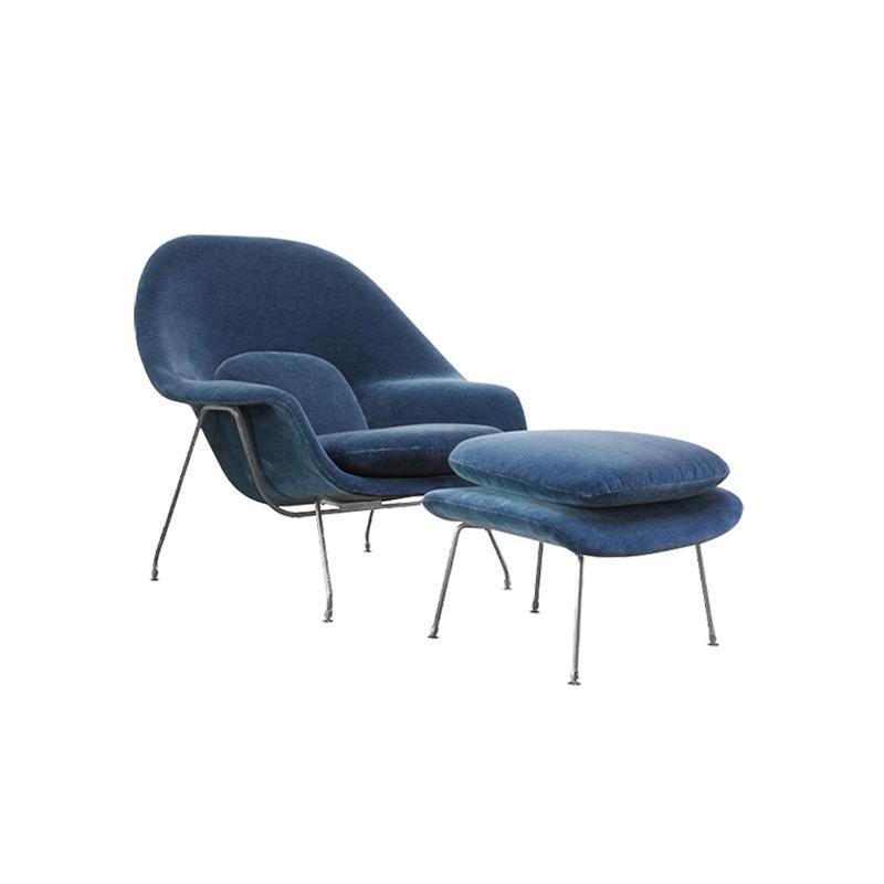 Womb Lounge Chair and Footstool in Velvet or Linen
