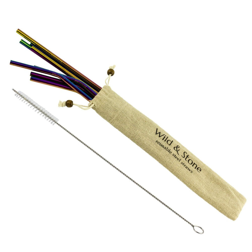 Eco Reusable Stainless Steel Drinking Straws - Rainbow - 8 Pack